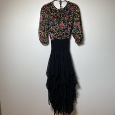 Diane Freis Silk Vintge 80s Boho Ruffle Dress picture