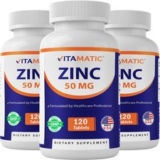 3 Pack Vitamatic Zinc 50mg as Zinc Gluconate Immunity Supplement total 360 Tabs picture