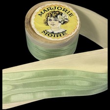 Antique c1910 Roll Marjorie Moire Green Watered Silk Ribbon picture