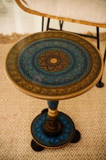 Handcrafted Rosewood Side Table – Hand-Etched Lacquer Accent Piece, Round Pedest picture