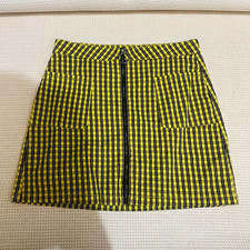 VTG 90s Y2K Arizona Jean Co Yellow/Black Plaid A-Line Mini Skirt Zip Juniors 11 picture