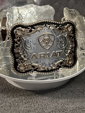 Western Floral Square Belt Buckle Silver/Gold Tone Clear Rhinestones Ariat picture