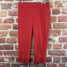 Chicos So Slimming Brigitte Slim Leg Pants Womens 14 Red Boho Embroidered Crop picture