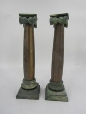 Vintage Pair Of Tall Solid Brass/Iron Moderniste Style Column Candle Holders  picture