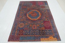6x8 ft Navy Blue Mamluk Afghan Hand Knotted Wool Medallion Area Rug picture