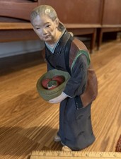Vintage Hakata Urasaki Clay Figurine Japanese Woman Carrying Persimmon Basket picture