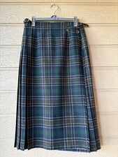 Vintage Blarney Woolen Mills womens Green Tartan Plaid Wool Midi Skirt size 14 picture