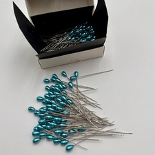 Vtg Crown Prince Blue Pearl Head Pins 2” Teardrop Boutonniere Japan Box - 165ct picture