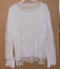 Women’s XXL White Lace Overlay Long Sleeve Top Floral Crochet Soft Stretch picture