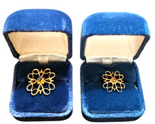 Vtg Avon Robbins Co 10k Yellow Gold Brooch Pins w/Sapphire & Ruby~Lot of 2 picture