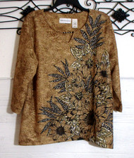Alfred Dunner Knit Top Women's Size L Long Sleeve Multicolor Floral Round Neck picture