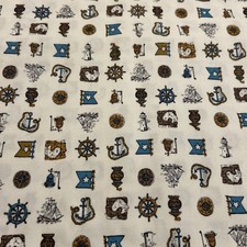 Vintage J Manes Co Nautical Cotton Fabric 2.5 Yds Flag Anchor Lighthouse 35”W picture