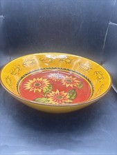 VTG Pier 1 Imports Sunflower Large Serving Bowl Hand-painted Terracotta 11-1/2” picture