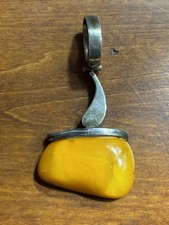 3” Custom Sterling Setting Butterscotch Amber Hinged Pendant Mid Century 31.9g  picture