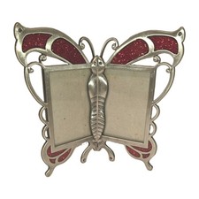 VTG Butterfly Picture Frame Metal Red Sparkle Wings Small Taiwan 2 Photos picture