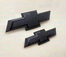 set of 2 New 2021-2026 Suburban Tahoe Front & Rear Black Bowtie Emblems Kit OEM picture