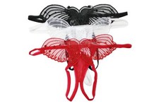 Flirtzy Sheer Butterfly Applique Mesh Panties 3 Pack Pearl Sequin Black Red Whit picture
