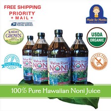 100% HAWAIIAN WAILUA RIVER NONI JUICE  Certified Organic: 4 Glass Bottles 32 oz. picture