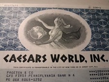 SLING'S 🪙 Vintage  CEASARS World, Inc Casino  Stock Certificate 100 💯 Shares  picture