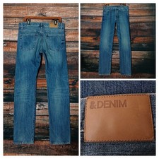 H&M Jeans Mens 32X34 Straight Button Fly Blue Denim Distressed &DENIM picture