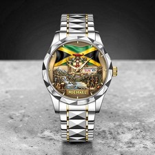 Custom Jamaica Flag Watch Jamaican Pride Caribbean Heritage Gift Wristwatch Men picture