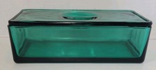 Vintage Jeanette Glass Teal Ultramarine Green Refrigerator Dish Depression  picture