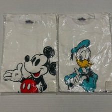 Vintage 1980s Tokyo Disneyland Mickey & Donald T-Shirts M Unused Pair picture