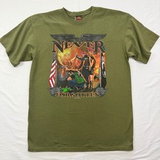 Hot Leathers Shirt Mens Large Olive Green Never Forgotten POW MIA Biker Graphic picture