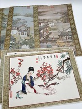 Chinese Qing Dynasty Lunar Months Reversible Placemats Lady Birds Flowers Set-12 picture