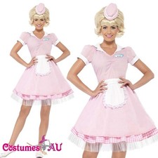 Ladies 50's 50s Diner Girl Waitress Costume 1950s Female Rock N Roll Fancy Dress picture