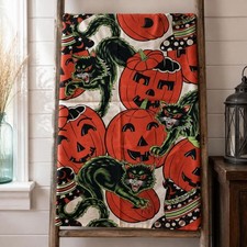 Y2K vtg Alexander Henry Pumpkin Party 2006 Halloween Fabric Black Cats Pumpkins picture