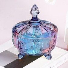 Purple-Blue Glass Candy Dish with Lid,Embossed Candy Jar with Lid 16Oz,Vintage picture