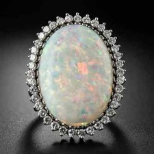 Elegant 925 Sterling Silver Rainbow Opal Charms Engagement Wedding Ring Size 7 picture