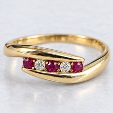 Vintage LGL 10K Yellow Gold Ruby Diamond Band Ring Size 9.25 2.75g picture