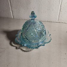 Imperial Glass Company Cosmos pattern #474 lidded butter dish in Horizon Blue... picture