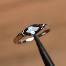 Solid 925 Sterling Silver Alexandrite East West Marquise Cut Engagement Ring picture