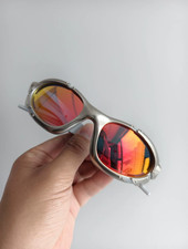 Retro Oakley Plate Metal splicing Polarized Sunglasses Red Lens Silver frames picture
