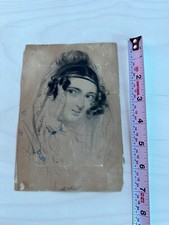 Antique 19th Century Pencil Drawing Portrait Lady Style of Alfred Edward Chalon picture