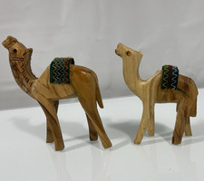 Hand Carved Olive Wood Camel Figurines Set of 2 – Holy Land Handmade Decor picture