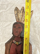 Hand Carved Painted Wood Native American Figurine 23 in Free Standing picture