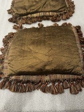 Pair Bronze Brown Accent Pillows 12x12 Tassel Fringe Traditional Decor picture