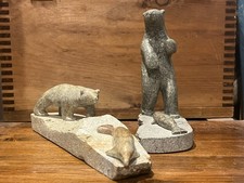 Gorgeous RARE Soapstone Polar Bears and Seals by PAUL TIULANA signed Vintage Set picture