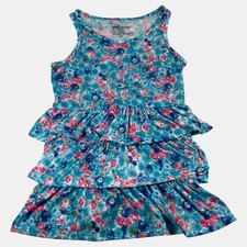 Bobbie Brooks Girls Blue Pink Floral Tiered Ruffle Sleeveless Dress Size S 6/6X picture