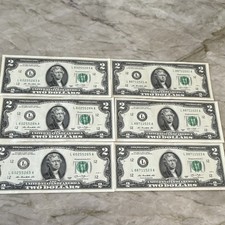 Series 2013 $2 Federal Reserve Notes Lot of 6 Consecutive Serial Numbers picture