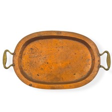 Antique Imperial Russian Copper Samovar Tray Oval Brass Handles Tula Eagle Mark picture