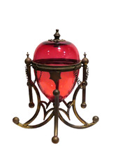 RARE Huge Cranberry Glass Grand Tour Mechanical Casket Dresser Box LIONSGATE picture