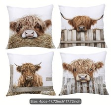 4 Highland Cow Pillow Covers 18x18 Cute Western Country Farm Animals Polyester picture