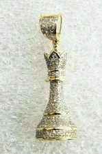 Round 0.75 Ct SimulatedDiamonds Queen Chess Piece Pendant 14K Yellow Gold Plated picture