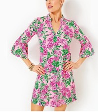 Lilly Pulitzer Hayes Conch Shell Ruffle Mini Dress Floral Print Cotton XL 288173 picture