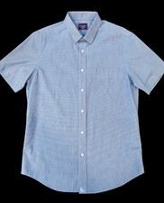 Untuck it Mens Button Front Short Sleeve Cotton Blue White Plaid Shirt M picture